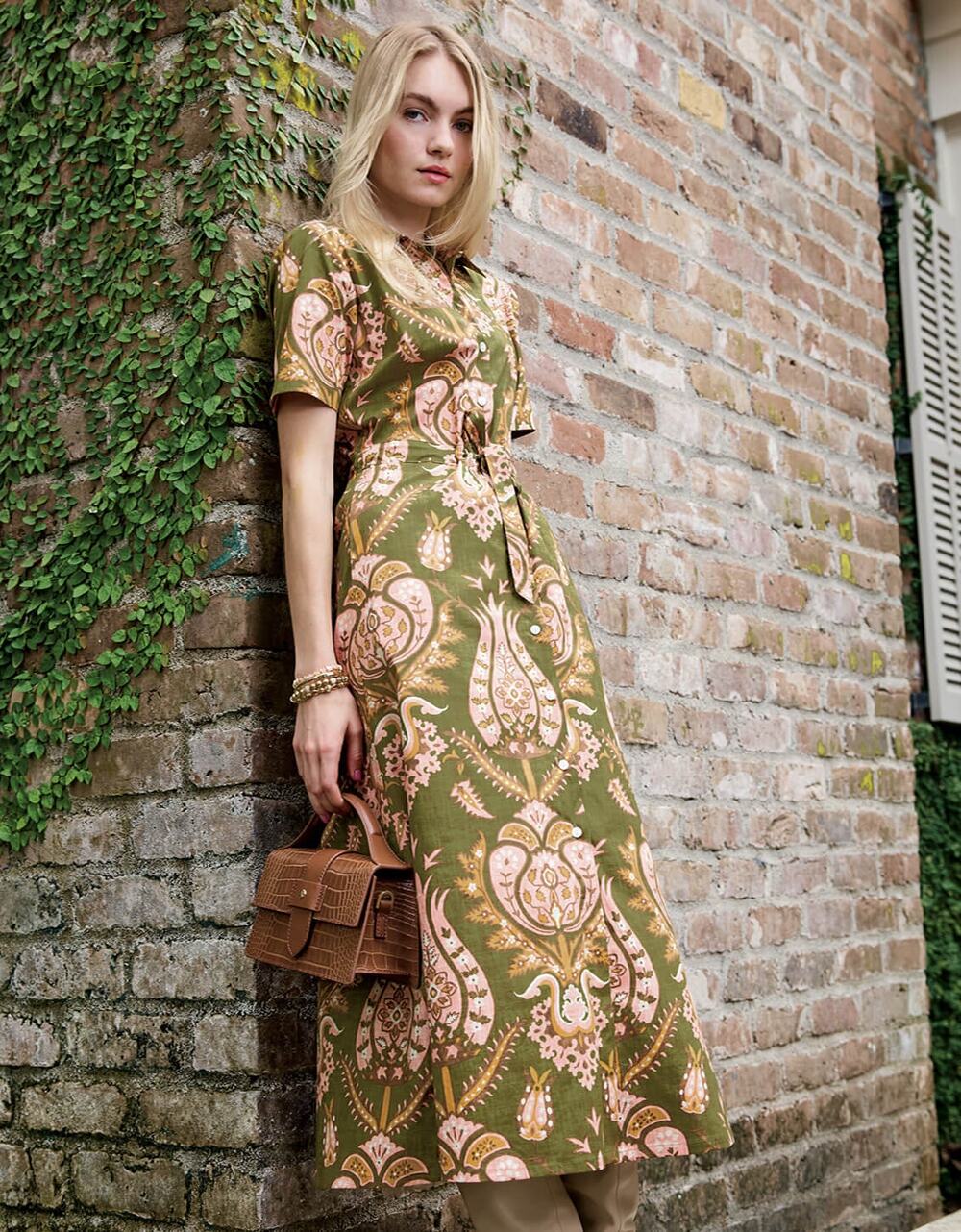 Spartina 449 Allison Midi Dress Mercer House Damask Olive